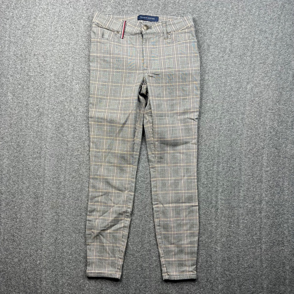Tommy Hilfiger Plaid Pants Womens 2 Grey Glen Check Skinny Stretch Trousers